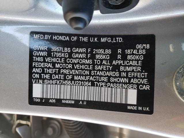 2018 HONDA CIVIC EX SHHFK7H58JU231064