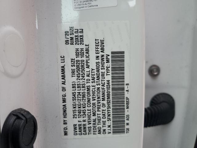 2021 HONDA PILOT TOUR - 5FNYF5H92MB010344