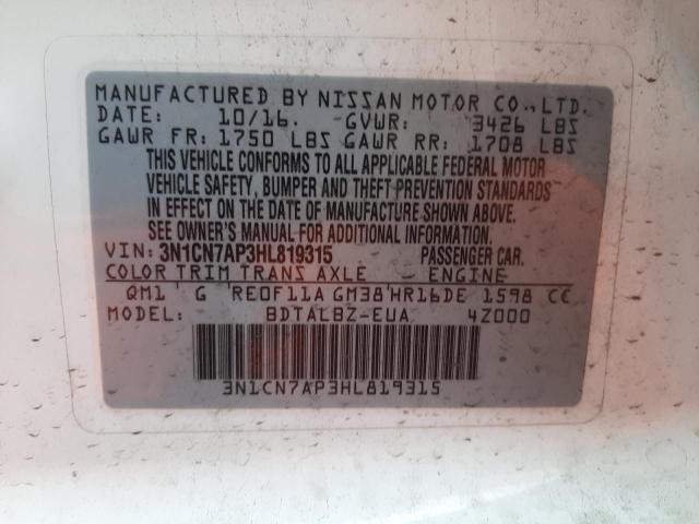 2017 NISSAN VERSA S - 3N1CN7AP3HL819315
