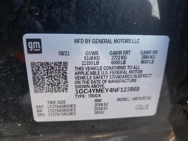 1GC4YMEY4NF123868 | 2022 CHEVROLET SILVERADO