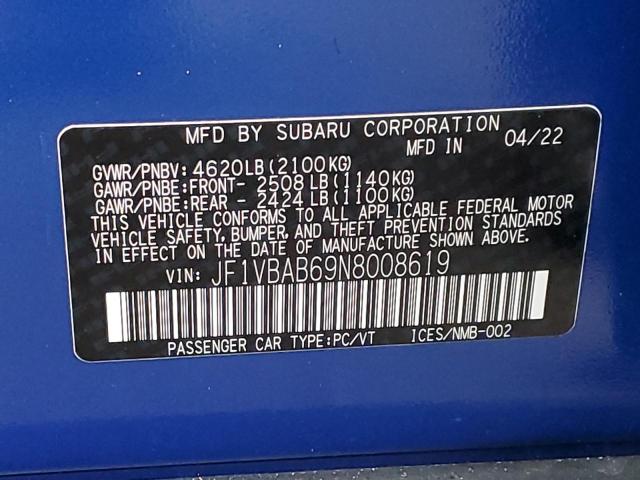 2022 SUBARU WRX - JF1VBAB69N8008619