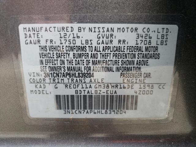 3N1CN7AP6HL839204 Nissan VERSA S
