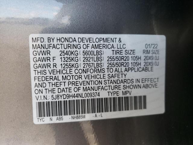 2022 ACURA MDX TECHNO - 5J8YD9H44NL009374