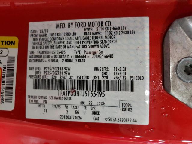2018 FORD MUSTANG - 1FATP8UH1J5155495