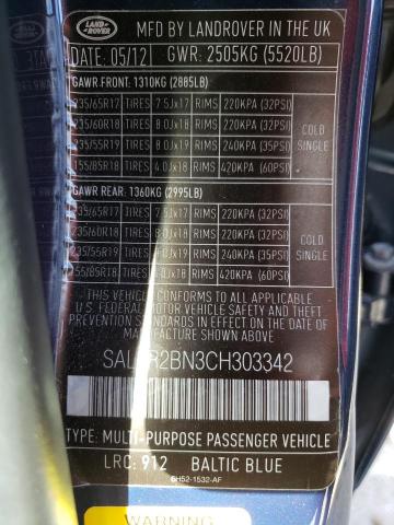 SALFR2BN3CH303342 Land Rover LR2 HSE