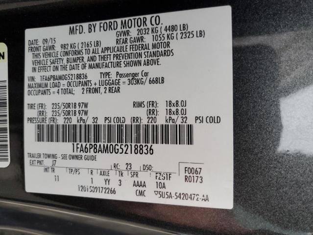 2016 FORD MUSTANG - 1FA6P8AM0G5218836