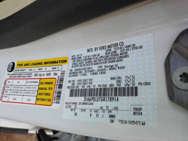 2016 FORD FUSION SE 3FA6P0LU7GR178914