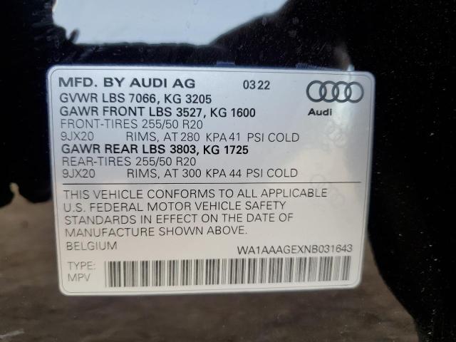 2022 AUDI E-TRON PRE - WA1AAAGEXNB031643