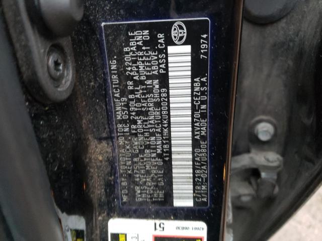 2019 TOYOTA CAMRY 4C 4T1B11HK4KU800289