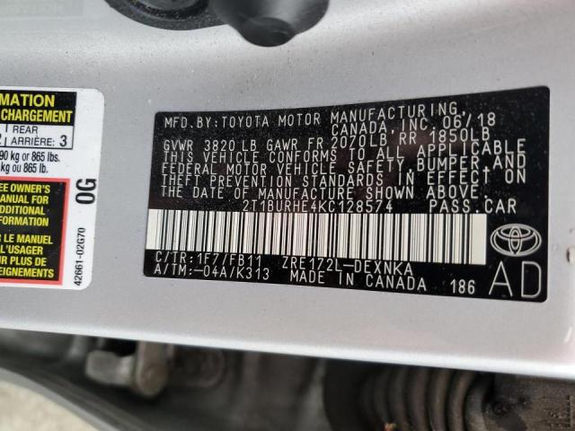 2019 TOYOTA COROLLA L 2T1BURHE4KC128574