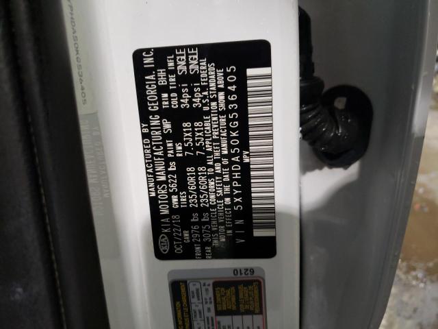 5XYPHDA50KG536405 KIA SORENTO EX