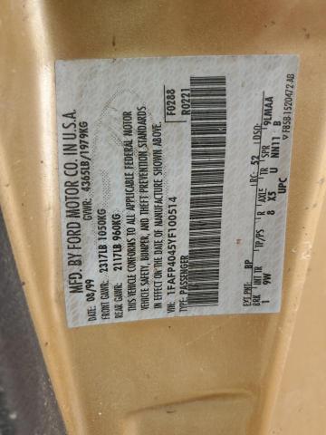 2000 FORD MUSTANG VIN: 1FAFP4045YF100514