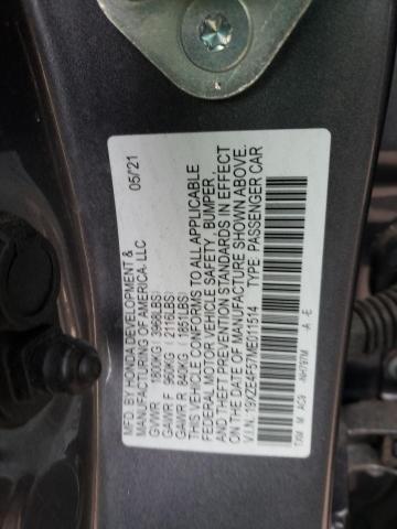 2021 HONDA INSIGHT EX - 19XZE4F57ME011514