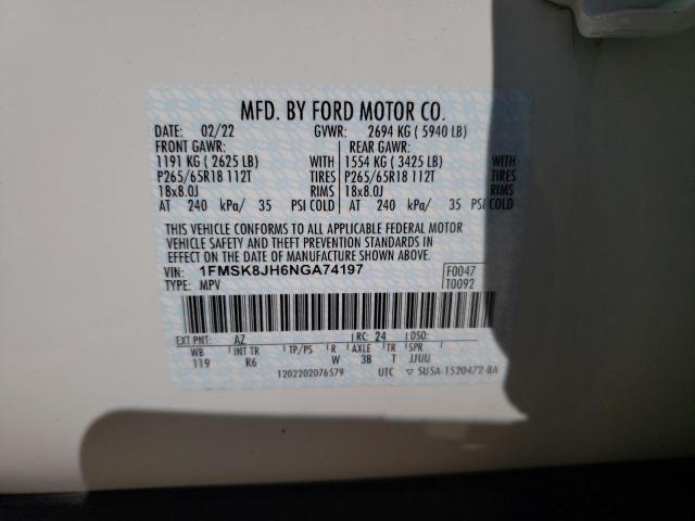 2022 FORD EXPLORER T - 1FMSK8JH6NGA74197