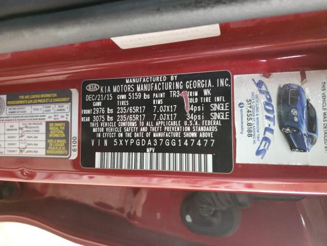 5XYPGDA37GG147477 KIA SORENTO LX