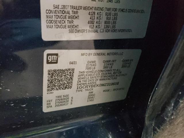 2021 CHEVROLET SILVER 4X4 1GCRYBEK0MZ310608