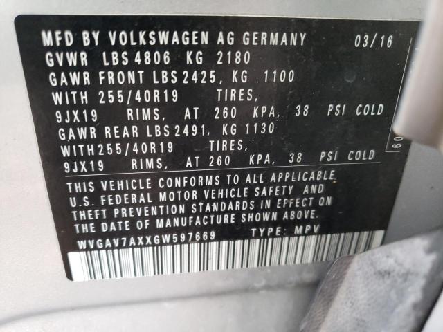 2016 VOLKSWAGEN TIGUAN S - WVGAV7AXXGW597669