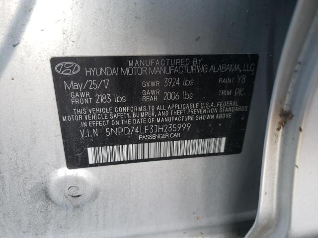 2018 HYUNDAI ELANTRA SE 5NPD74LF3JH235999