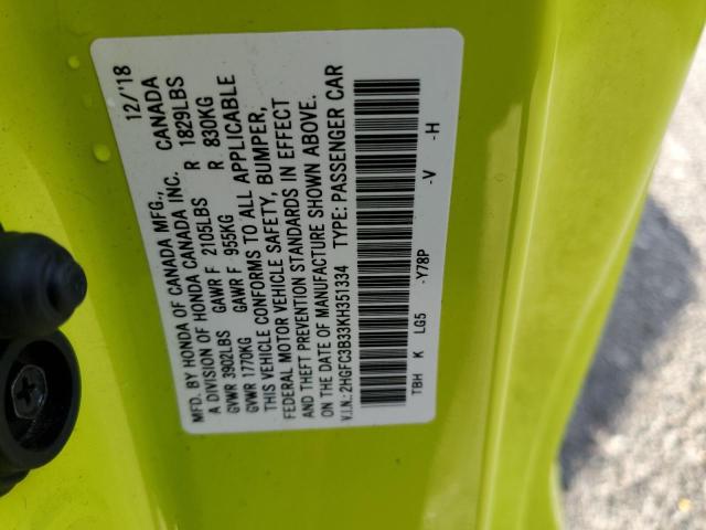 2019 HONDA CIVIC EX 2HGFC3B33KH351334