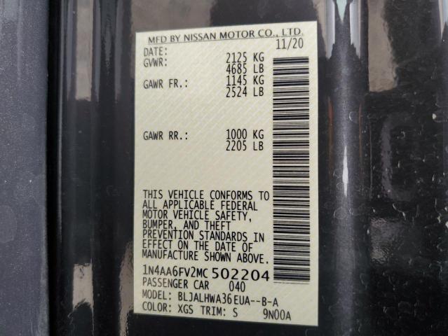 2021 NISSAN MAXIMA PLA 1N4AA6FV2MC502204