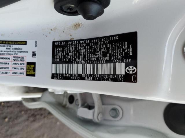 2022 TOYOTA COROLLA LE 5YFHPMAE1NP304113