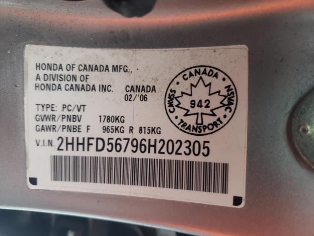 2HHFD56796H202305 Acura Csx Premium