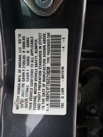 2016 HONDA CIVIC EXL - 19XFC1F73GE210038