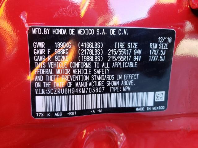 2019 HONDA HR-V TOURI 3CZRU6H94KM703807
