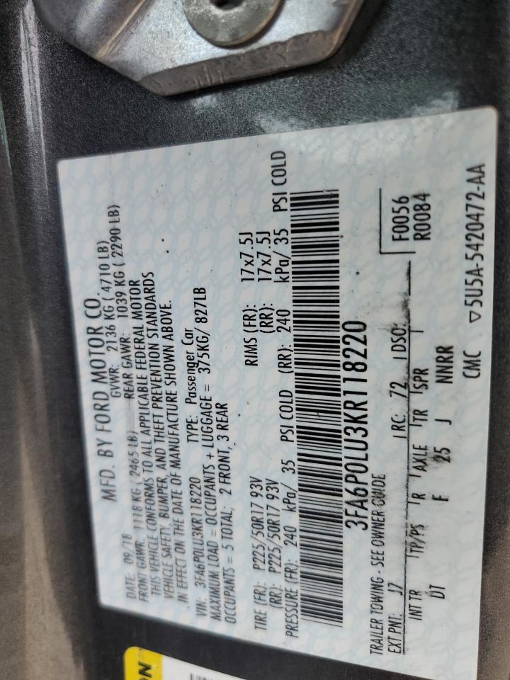 3FA6P0LU3KR118220 FORD FUSION 2019
