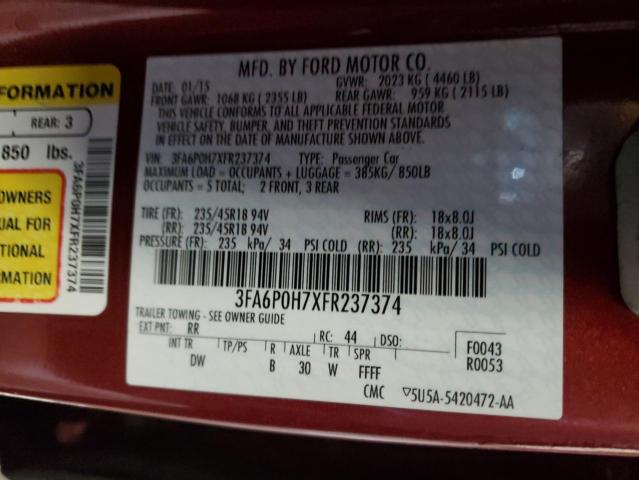 2015 FORD FUSION SE 3FA6P0H7XFR237374
