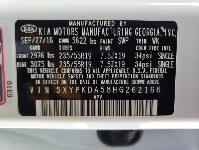 5XYPKDA58HG262168 KIA SORENTO SX