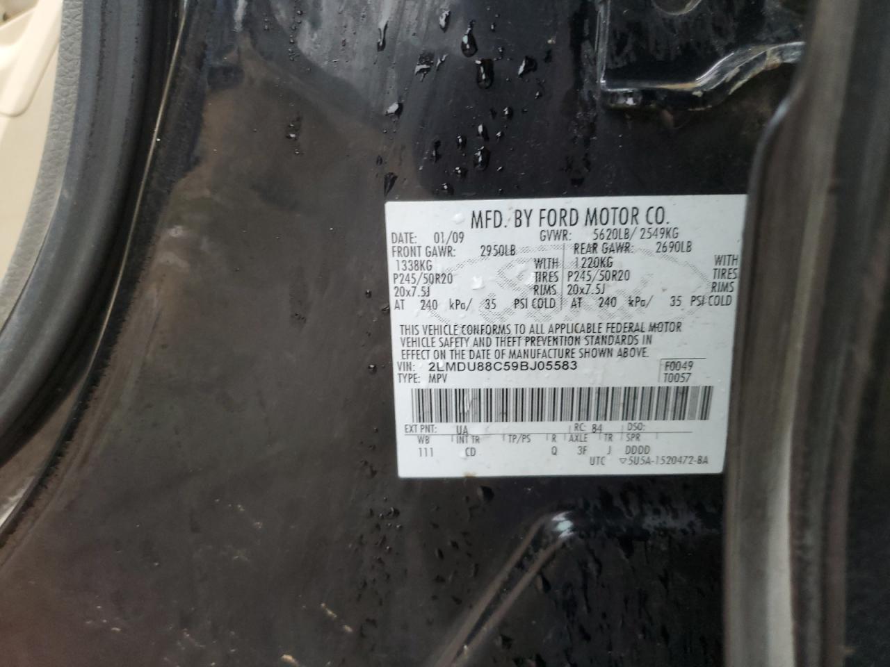 2009 Lincoln Mkx VIN: 2LMDU88C59BJ05583 Lot: 72301773