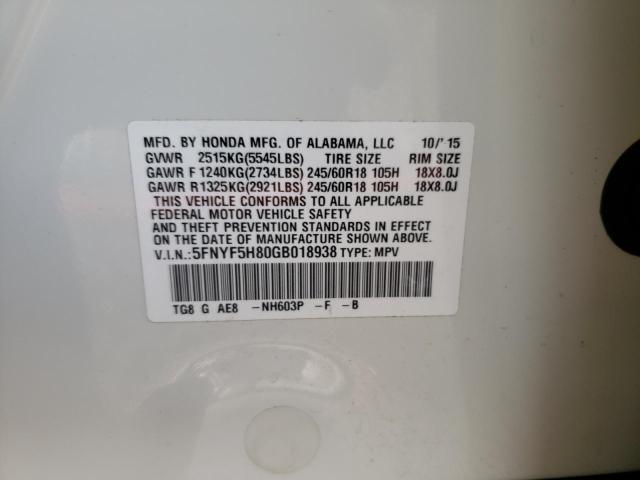 2016 HONDA PILOT EXL - 5FNYF5H80GB018938