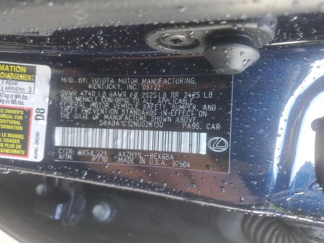 2022 LEXUS ES 300H BA 58ADA1C12NU026130
