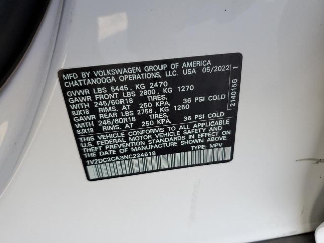 2022 VOLKSWAGEN ATLAS CROS 1V2DC2CA3NC224618