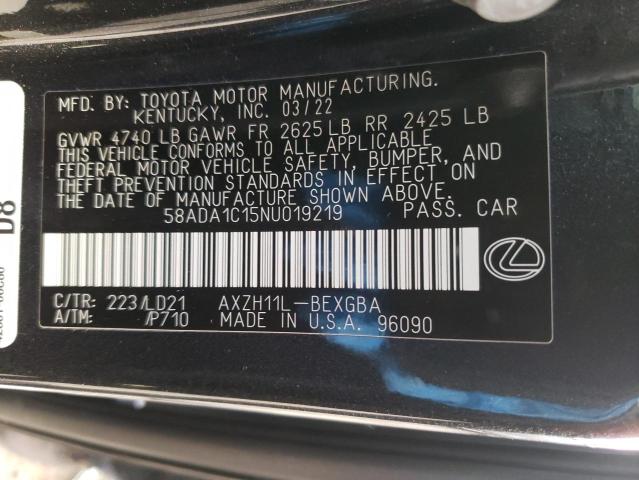 2022 LEXUS ES 300H BA 58ADA1C15NU019219