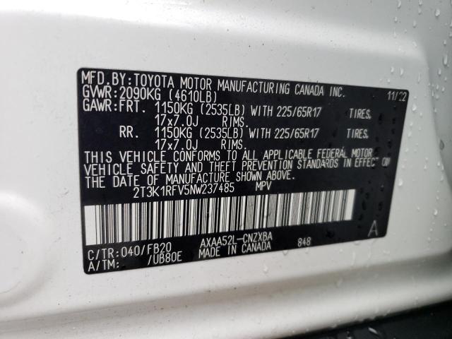 VIN 2T3K1RFV5NW237485 2022 TOYOTA RAV4 no.13