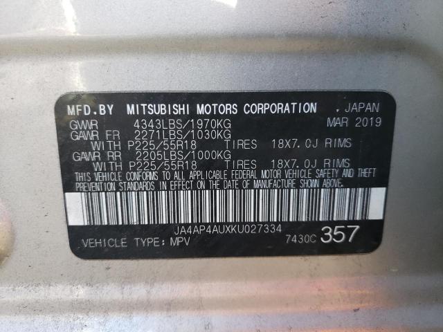 2019 MITSUBISHI OUTLANDER JA4AP4AUXKU027334
