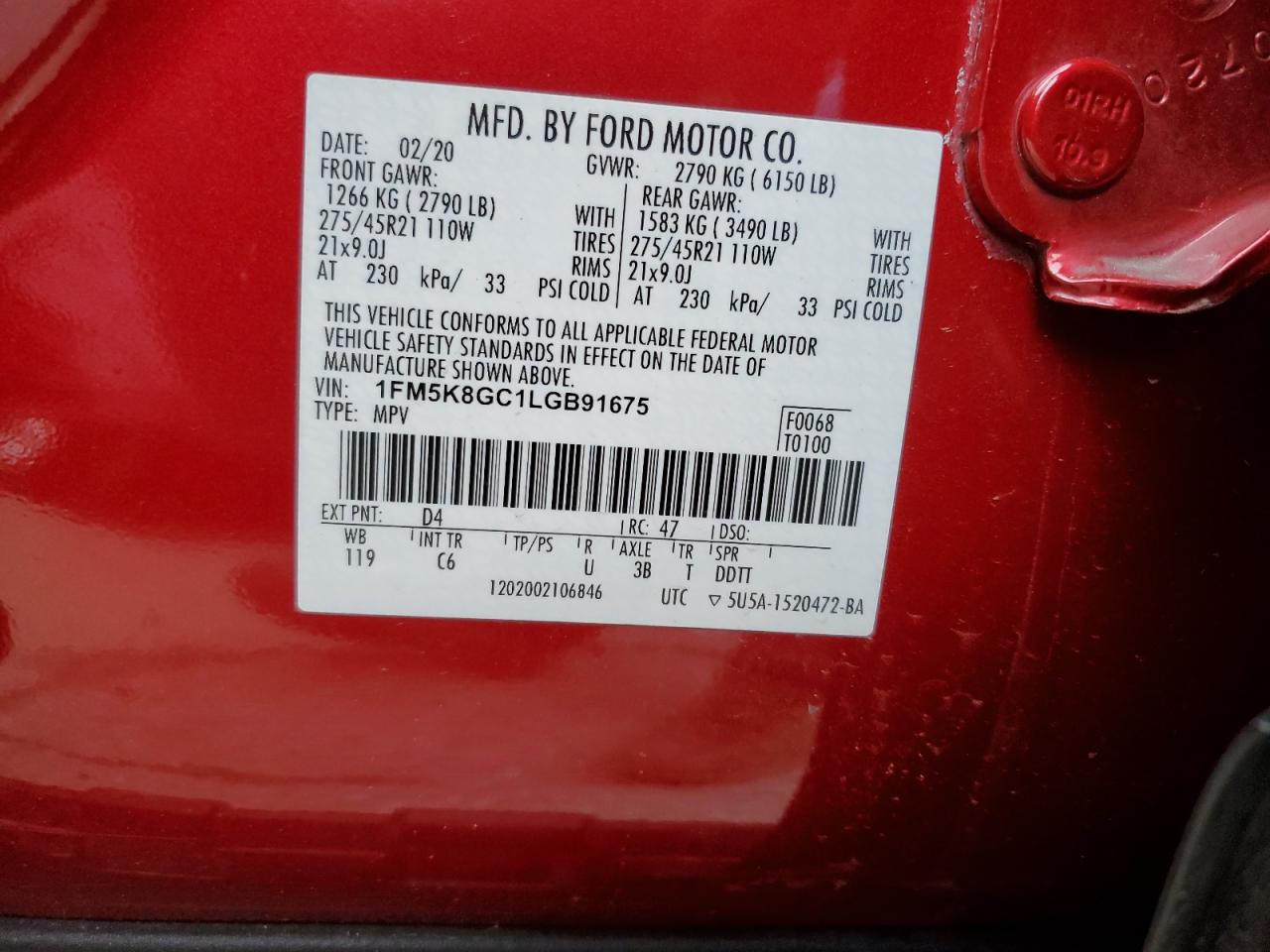 1FM5K8GC1LGB91675 FORD EXPLORER 2020