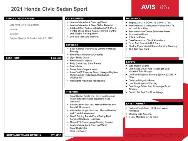 2021 HONDA CIVIC SPOR - 19XFC2F87ME201983