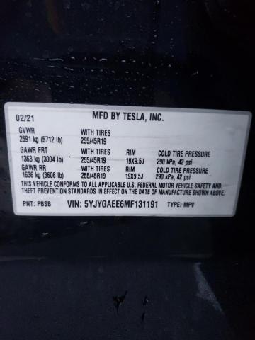 5YJYGAEE6MF131191 Tesla Model Y