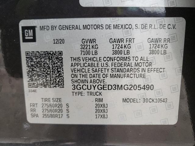 2021 CHEVROLET 1500 - 3GCUYGED3MG205490