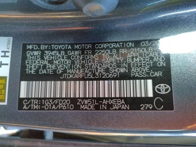 2020 TOYOTA PRIUS L - JTDKARFU5L3120691
