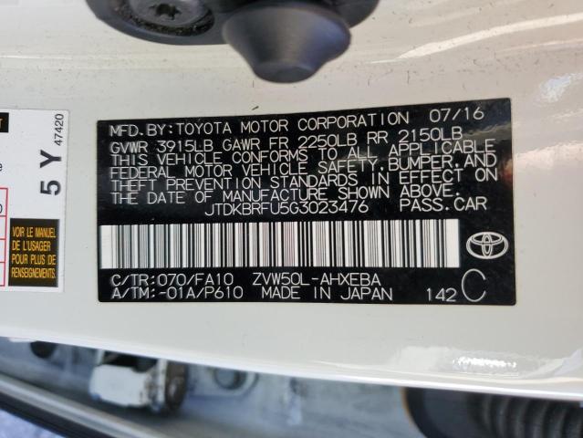 2016 TOYOTA PRIUS - JTDKBRFU5G3023476