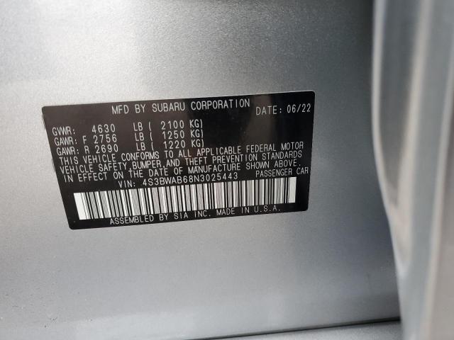 2022 SUBARU LEGACY 4S3BWAB68N3025443
