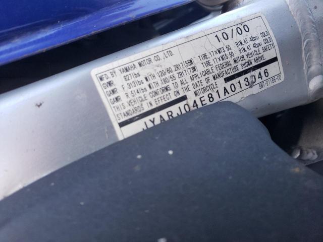 2001 YAMAHA YZF R6 JYARJ04E81A013046