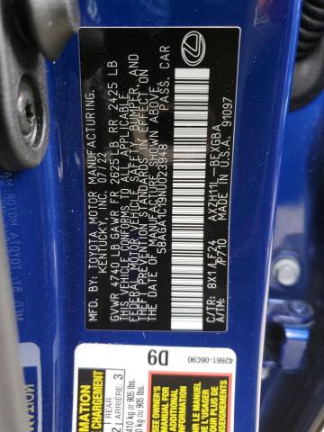 2022 LEXUS ES 300H BA 58AGA1C19NU023948