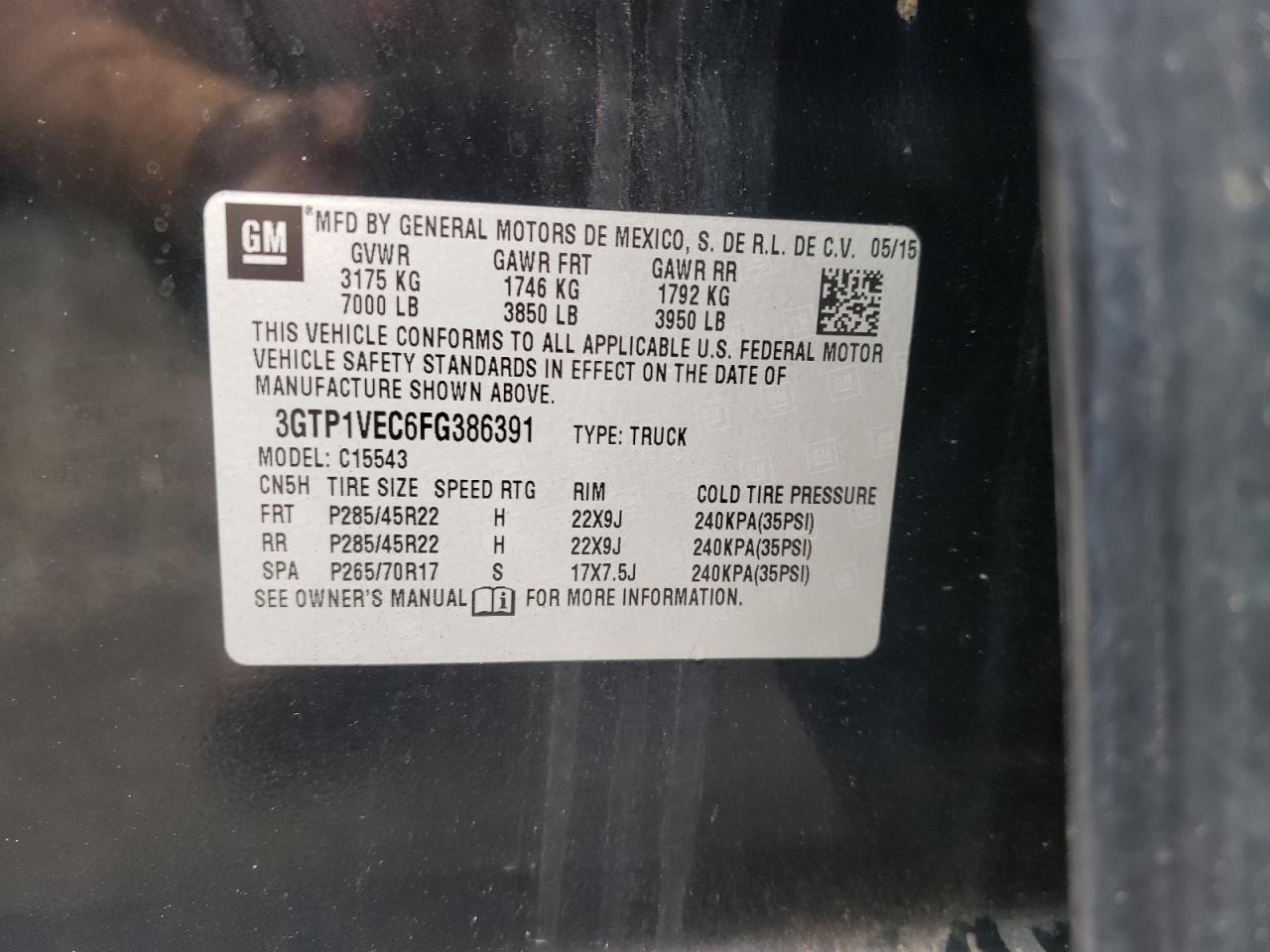 3gtp1vec6fg386391 3GTP1VEC6FG386391 2015 GMC Sierra C1500 Slt