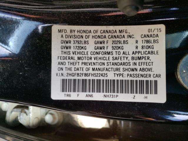 2015 HONDA CIVIC EX - 2HGFB2F86FH522425