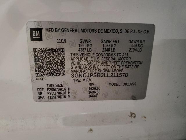 2020 CHEVROLET TRAX 1LT 3GNCJPSB3LL211578